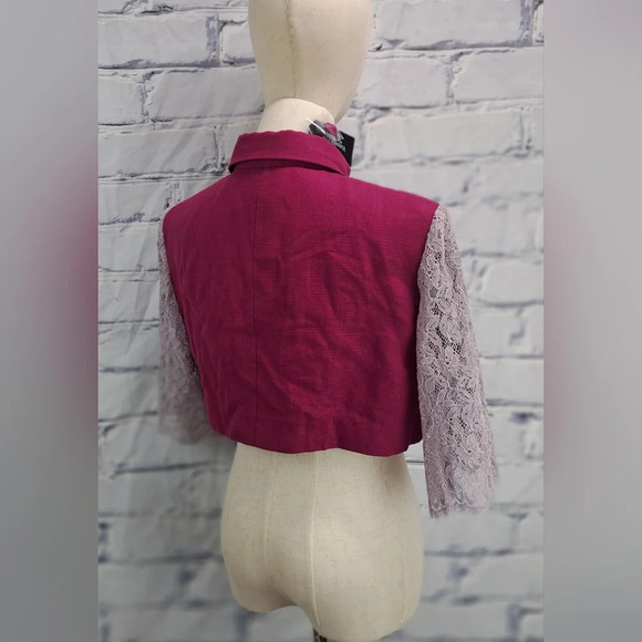 NWT Vivienne Hu New York Women's Jacket Cropped Lace Sleeves Linen Blazer 8 US - Picture 4 of 11